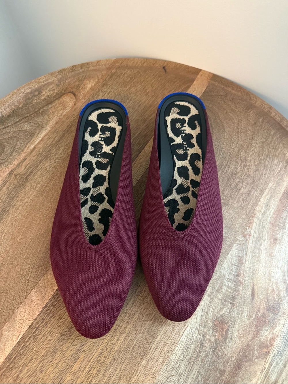 Rothy's The Mule Pointed Toe Burgundy Knit Leopard Insole Tortoise Sole 9.5